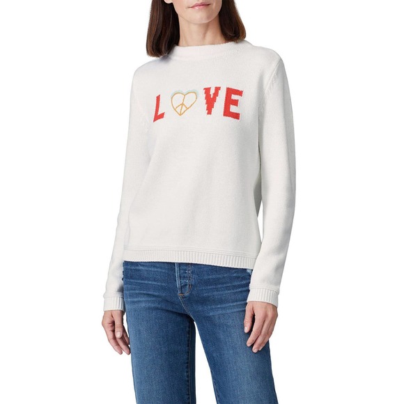 525 America White Love Peace Intarsia Knit Crewneck Long Sleeve